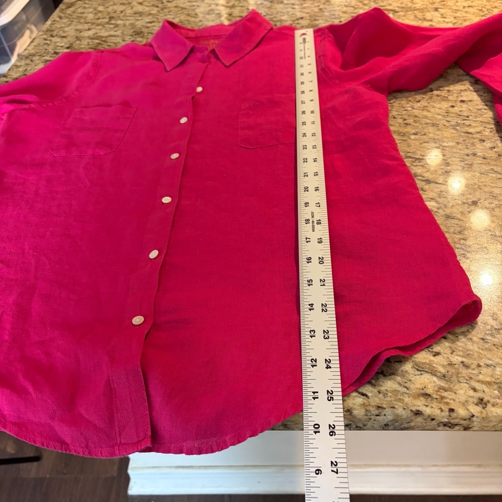 Lilly Pulitzer M Fuchsia Classic Linen Button-Down Shirt Preppy Spring Summer - Picture 8 of 8
